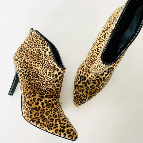 CARLOS SANTANA Black Animal Leopard Print Stiletto Heel Ankle Boot Booties 9.5 - Picture 1 of 11